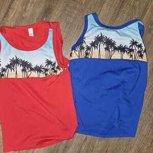 Red and Blue Palm Tree Tank Tops